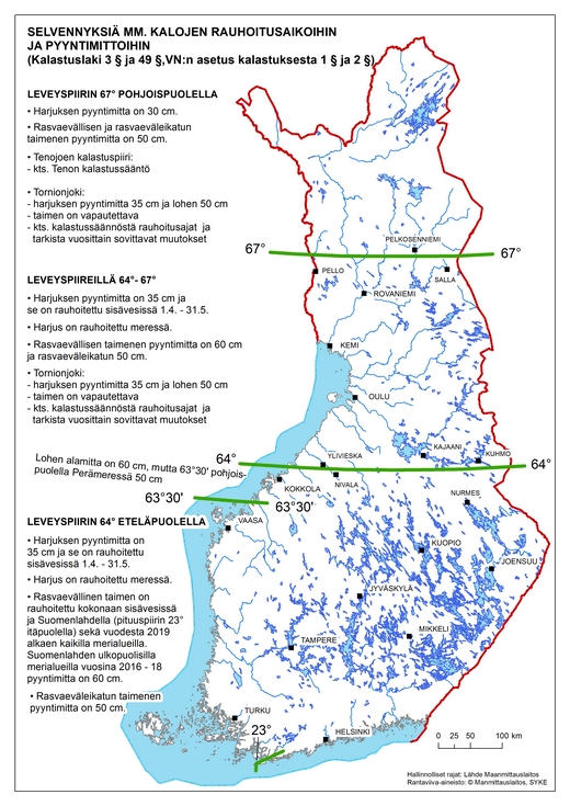 Kalojen rauhoitusajat ja pyyntimitat m